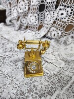 Crystal temptations,  aranyozott retro telefon miniatűr – csiszolt ólomkristály díszítéssel   25.
