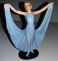 1910-30's NÉMET - Wagner & Apel - ART DECO - nagyon ritka porcelán táncosnő figura KÉK RUHÁBA 15 cm
