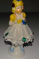 19.SZÁZAD -OSCAR SCHLEGELMILCH-drezdai csipkeszoknyás porcelán leányka figura- 99%-os 8 CM