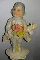 GYÖNYÖRŰ KARL ENS-VOLKSTEDT-barokk fiú virágcsokorral figura- ANTIK TALPJELZÉSES 13cm RITKA GYŰJTŐI