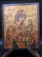 Bizánci stílusú Mária-ikon fa lapon – 25 × 20 cm
