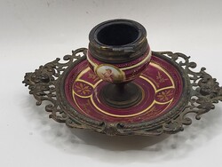 Régi díszes porcelán–bronz gyertyatartó / lámpatest alap
