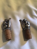 Elegáns, majomfigurás vintage alpakka italkiöntő / borosdugó készl