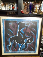 Absztrakt Kunt Ernő /1920-1994/ Macedoniában Szamáron,Linómetszet.59 x 58 cm.