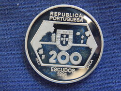 Portugália 200 Escudos 1991 Proof 0.9250 ezüst 26,5 g kapszulában