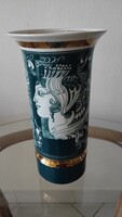 Szász Endre ritka zöld színű Hollóházi porcelán váza 26cm
