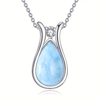 Larimar Drágaköves Medál Nyaklánc 925 Tiszta Ezüst Ródium Bevonat Hipoallergén + Ékszerdoboz. Új!