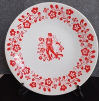 Zsolnay népi motívumos jelzett porcelán falitányér, átmérője 24,5 cm