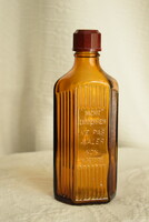 Gyógyszer vagy méreg üveg , régi bordázott feliratos , borostyán színű 200ml , 16,5 cm