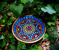 Glass Mosaic Bird Bath Plate with Rose Gold Edge, 25 cm
