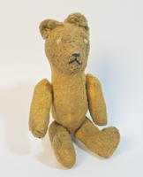 Antik/vintage szalmatöltetű maci figura - ritkább kis méretű - régi gyerekjáték