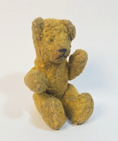 Antik/vintage szalmatöltetű maci figura - ritka! Mini méretű - régi gyerekjáték