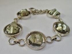Különleges  régi art deco ezüstkarkötő pirittel