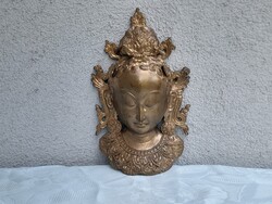 Nagyméretű aranyozott tömör bronz Hindu Istenség fali maszk