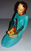 1930'S .Vitéz Vidovich Ferenc ART DECO kerámia terrakotta figura- A KÖNNYEZŐ ASSZONY -RITKA HIBÁTLAN