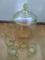 Urán zöld üveg bólés készlet 1900 körüli makulátlan állapotban, 31 cm
