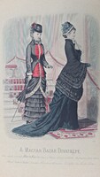 MAGYAR BAZÁR DIVATKÉPE  eredeti színes litográfia 1800 as évek