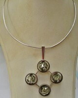 Különleges  régi art deco ezüstnyakék pirittel