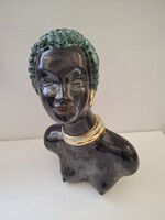 Izsépy kerámia figura art deco női fej, néger büszt, 25 cm