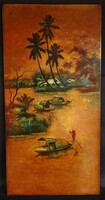 Lacquer painting in pair (Diptichon) Maker:Dong Sanh - Indochina, approx. 1950-1960 size: 30x60 cm.