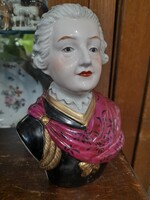 Alt Német,Germany Kardos Meissen 1934-1945 Kézi Festett Főúri Mellszobor,Büszt Porcelán Figura.16 cm