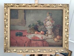 Péterfy szignóval szép gyümölcs csendélet festmény 84x63 cm kerettel