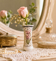 Áttört mintás porcelán bimbóváza (bud vase) – kézzel festett virágmintával