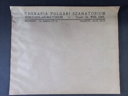 Therapia Polgári Szanatórium Röntgenlaboratórium - Vezető: Dr. Weil Emil A4-es boríték