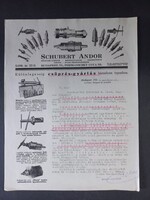 SChubert Andor műszaki kereskedő/csőprés-gyártó/műszaki cikkek stb. fejléces ajánlata 1931-ből