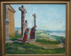 Udvary Géza - Balatoni kálvária, olaj, vászon, 49x60 cm