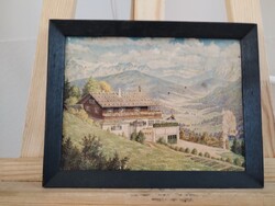 Ritkaság! Eredeti Haus Wachenfeld (Berghof) művészi nyomat, 1935 (Kurt Balzer) 26x21 cm kerekerettel