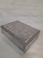 Retro Ezüstözött Alpakka Zenélő Doboz,Patent Swiss Szerkezettel,Fa Betéttel.15.5 x 11.5 x 4 cm.