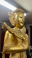 Burmai aranyfestésű fa szobor, keleti, ázsiai, japán, kínai, faragott, indiai, indonéz, thai