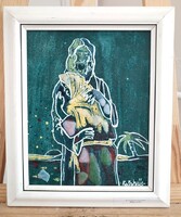 Kesztyűs Ferenc szép képe "Búcsúzás" 25x31 cm kerettel