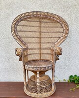 Vintage Pávafotel Pávaszék Emmanuelle Fotel Nád Nádazott Fonott Rattan