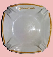 1970'S HOLLÓHÁZI porcelán hamutál posztmodern stílusú HUNGARHOTELS cég szálloda reklám logós 15x15cm