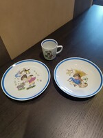 Retro Kahla porcelán gyerek étkészlet - komplett 3 részes szett (Mese tányérok)