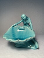 Zsolnay porcelán, kék alapmázas, kagylós nő, kínáló, ékszertartó