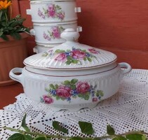 Gyönyörű ritka MCP Czechoslovakia  rózsás, virágos levesestál porcelán pogácsás ,paraszttál  tál
