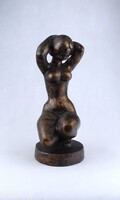 2A575 Szigeti Magda : Térdelő nő bronzírozott műgyanta szobor 27.3 cm