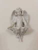 Antik szenteltvíztartó 19. század biszkvit porcelán angyal keresztény katolikus szenteltvíz tartó