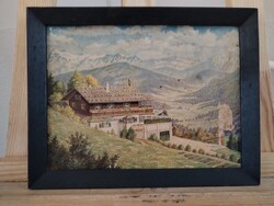 Ritkaság! Eredeti náci propaganda (Berghof) nyomat, 1935 (Kurt Balzer) 26x21 cm kerttel