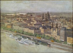 Nagy Dániel Ferenc (1888 - 1964) Budapest Gőzösök a Dunán 1918 festménye Eredeti Garanciával!