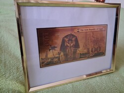 24k aranyozott egyiptomi bankjegy képkeretben 21x16 cm üveg előlappal