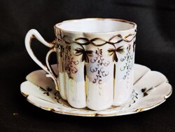 Antik szecessziós lüsztermázas porcelán csésze alátéttel