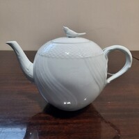 Fehér Herendi porcelán madárfogós teás gömb kanna, tea kiöntő