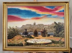 Kovács Ernő - A Dunánál c. festménye 78x59 cm kerettel