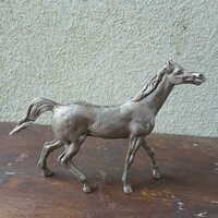 Pazar régi ezüstözött ón ló szobor (19x21,5x4 cm)
