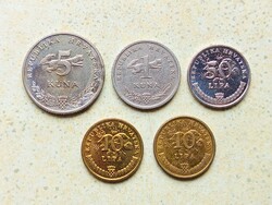 Horvátország 5 db Különböző Érme 10 50 Lipa 1 5 Kuna 1993-2018