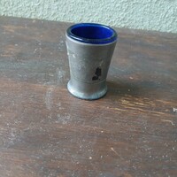Régi üvegbetétes ón fűszertartó (5,3x3,8 cm)